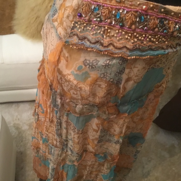 NWT Hale Bob Boho style georgette beaded tier skirt - Picture 7 of 13